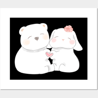 White bear anda Rabbit Couple Love | Bunniesmee Posters and Art